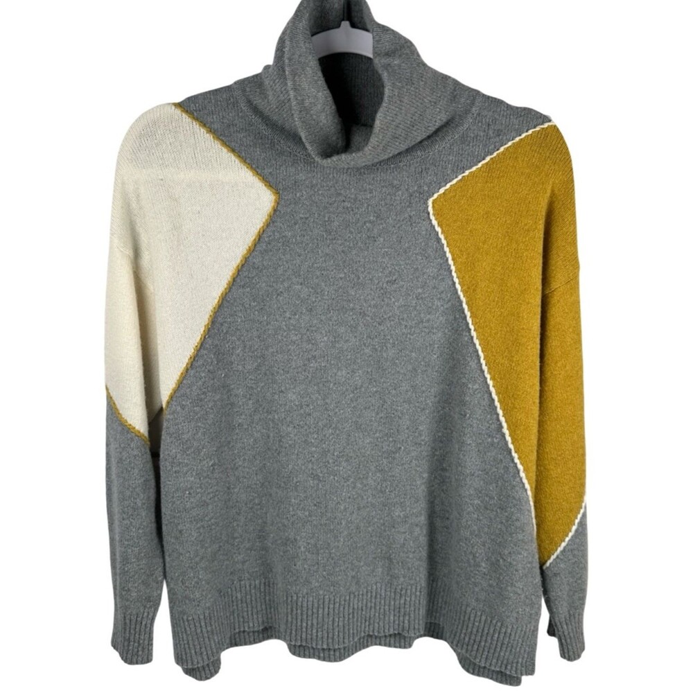 Zaket & Plover Gray Wool Blend Modern Geometric Turtleneck Sweater Size Medium